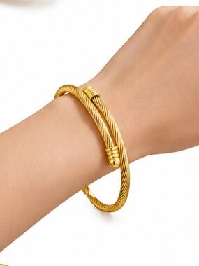 Designer Inspired Cable Cuff Bracelet Gold Minimalist Bangle